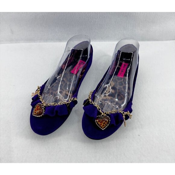 Betsy Johnson Shoes - Betsy Johnson suede flats size 8 purple with animal print charms